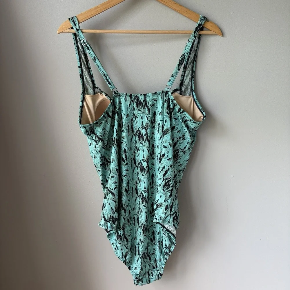 Vintage Ceeb Women's Swimsuit One Piece Aqua Abstract Pattern Size 20W